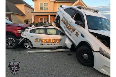 Photo showing aftermath of vehicular attack on Bibb County (GA) Sheriff's deputies at a Tuesday domestic call. (Photo: Bibb County SO)