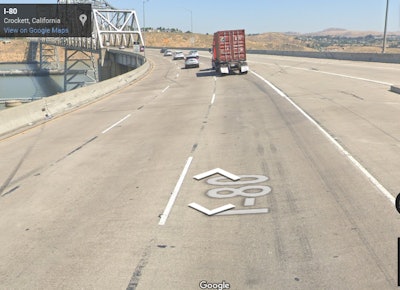 Google Earth view of the Carquinez Bridge on I-80 in Northern California. Sunday a vehicle pursuit ended with a vehicle theft suspect dying in a fiery crash off of the bridge. (Photo: Google Earth Screen Shot)