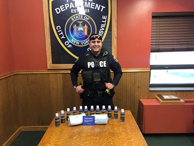 Officers with the Gloversville (NY) Police Department received on Wednesday afternoon a donation of face masks and hand sanitizer from a company that provides a variety of goods and services to law enforcement agencies across the country.
