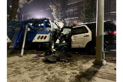 Two LAPD officer were badly injured in a wreck with a tow truck Wednesday night. (Photo: LAPD)