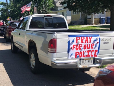 A group of residents in Lincoln, NE, drove vehicles and rode motorcycles in a convoy Saturday to demonstrate their support for local law enforcement officers.