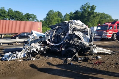 A trooper with the New Jersey State Police trooper was thrown 30 feet from his patrol vehicle in a vehicle collision with a dump truck Monday on the New Jersey Turnpike.