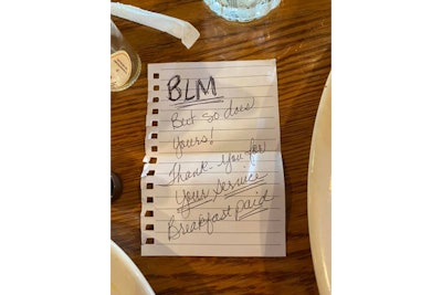 Deputy Jody McDowell of the Sumner County (TN) Sheriff's Office posted on Facebook an image of the note two women left for him after paying for his breakfast.