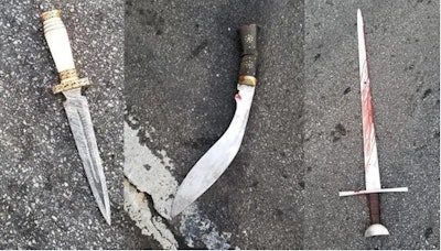 The 3 blades Detroit police say a man allegedly wielded before being fatally shot Thursday. (Photo: Detroit PD)