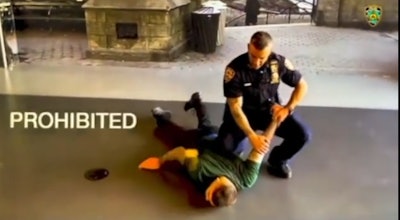 Image from new NYPD training video that show prohibited arrest and control technique. (Photo: Instagram Screen Shot)