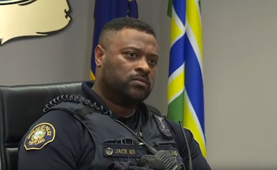 Officer Jakhary Jackson, a member of Portland police’s rapid response team says he been subjected to racial slurs by white protesters. (Photo: KGW Screen Shot)