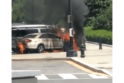 An unmarked US Supreme Court Police car was torched Wednesday. (Photo: Twitter)