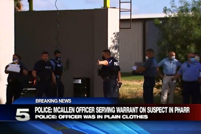 An officer with the McAllen (TX) Police Department was struck, pinned, and then dragged by a suspect in a vehicle as another officer opened fire on the assailant.