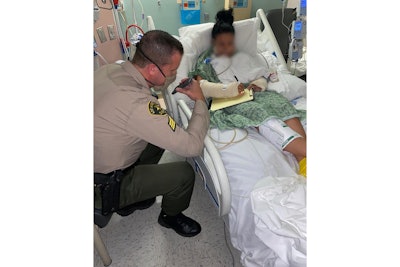 A Los Angeles County Sheriff's deputy who was wounded in an ambush received a call from President Trump Monday. Shot in the jaw, she could not speak with Trump directly. (Photo: LASD)
