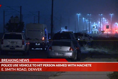 Officers with the Denver Police Department were forced to use at least one patrol vehicle to stop a rampaging assailant armed with a machete on Thursday morning.