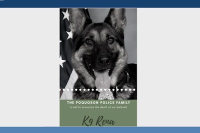 Officers with the Poquoson (VA) Police Department are now mourning the passing of K-9 Rena, who died on Sunday afternoon. The department said Rena's cause of death was 'unexpected, but due to natural circumstances.'