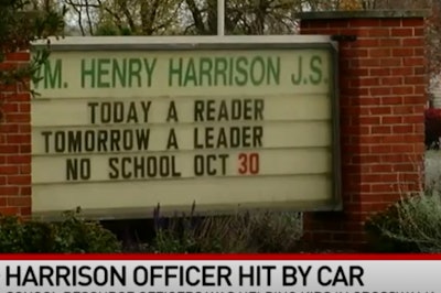A school resource officer with the Harrison (OH) Police Department was struck by a vehicle as he was directing traffic in a crosswalk outside of a local junior high school on Wednesday.