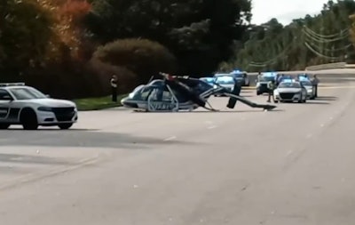A North Carolina Highway Patrol helicopter crashed in Raleigh Sunday. No injuries were reported. (Photo: WTVD screen shot)