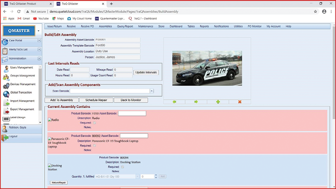 Omnigo’s QueTel Quartermaster software tracks the complete inventory of the agency’s equipment, including vehicles and all of the gear inside them. (Photo: Omnigo)