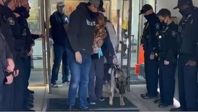 Severely wounded K-9 Arlo returned home to a hero's welcome. (Photo: Thurston County SO)