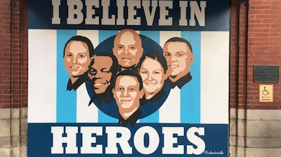 The 'I Believe in Heroes' mural can be found on Second Avenue and Broadway, near Hard Rock Cafe. It's in the place of a window that was blown out when an RV exploded. (Photo: Fox17 Screen Shot)