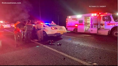 Two Putnam County, FL, sheriff's deputies were injured Tuesday night when their patrol vehicles collided. (Photo: First Coast News Screen Shot)