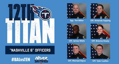 The Tennessee Titans will honor the six Nashville officer who evacuated residents before the bombing. (Photo: Twitter)