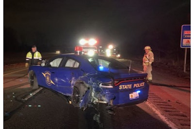 A Tesla on autopilot smashed into this Michigan State Police car Wednesday. (Photo: MSP)