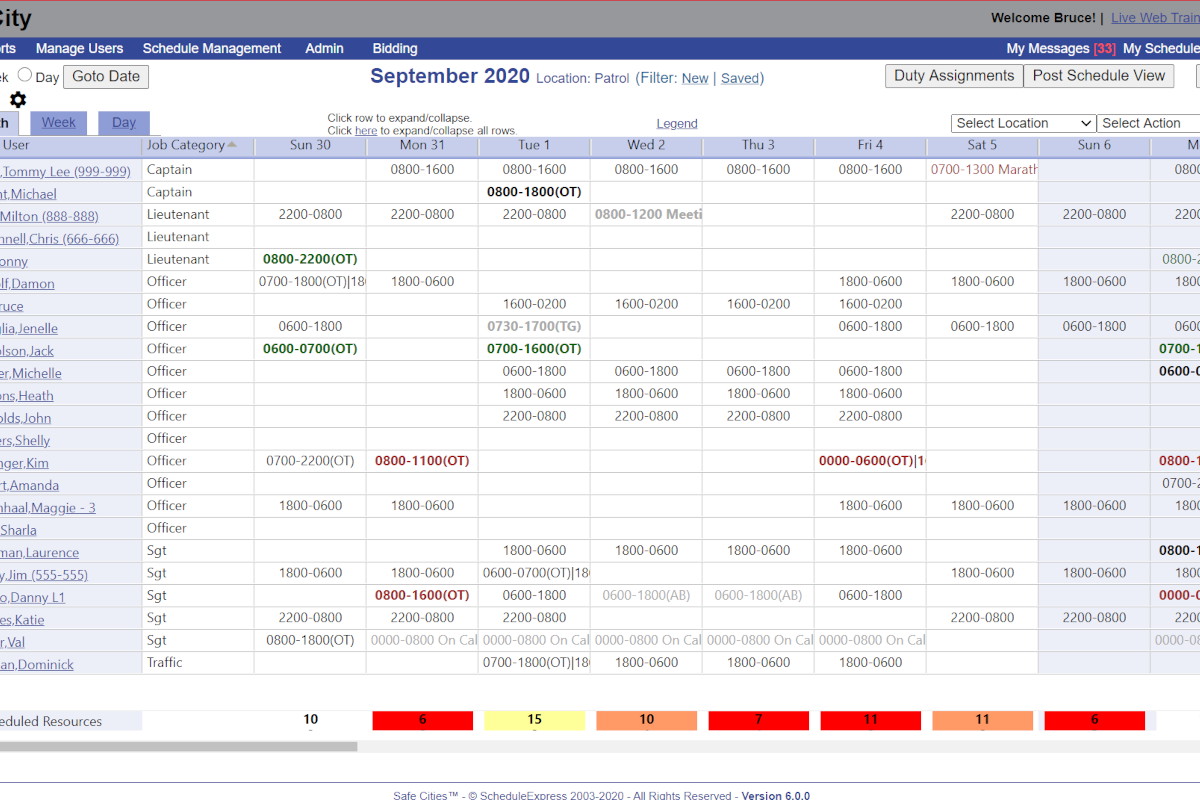 Sample Schedule Express master schedule screen for an agency client.