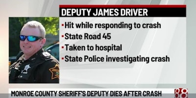 Deputy James Driver, 38, was responding to a crash around 4 p.m. Monday when he was killed in an accident. (Photo: WISH Screen Shot)