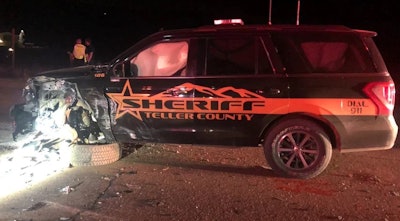 Officials say a suspected DUI driver crossed over the median and struck a Teller County Sheriff's deputy head-on. (Photo: Teller County SO)