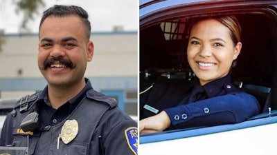 Galt, CA, police officers Harminder Grewal and Kapri Herrera were critically injured in a crash Sunday. (Photo: Galt PD)