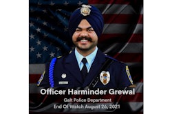 Galt (CA) Police Department Officer Harminder Grewal died Thursday from injuries he sustained in an on-duty car crash on Sunday, Aug. 22.