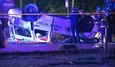 Two St. Louis officers were injured in a crash Wednesday night. (Photo: KMOV Screen Shot)