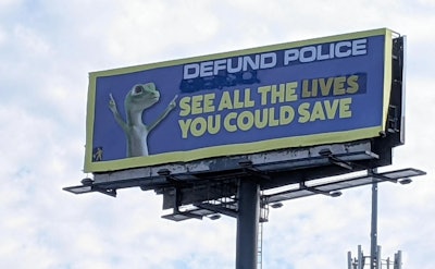 Indecline, who labels themselves a guerrilla activist art collective, altered two Geico ads on I-40 Monday. On Saturday a Memphis officer died on the same interstate. (Photo: Indecline)