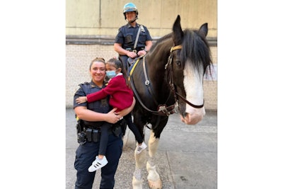 Officer Alyssa Vogel invited Skye and her family to visit her Midtown precinct on Friday. There, she presented them with a check and organized a special visit from NYPD horse Little Joe.