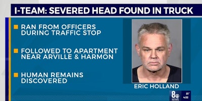 Eric Holland, 57, the driver failed to stop and ran from officers, police say. He is suspected in the theft of two trucks and human remains were found in one of them. (Photo: KLAS screen shot)