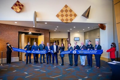 Officials cut the ribbon at a new Municipal Police Training Center in Massachusetts. Photo MTTC