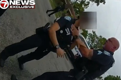 During an arrest of a subject accused of aggravated battery a sergeant with the Sunrise (FL) Police Department allegedly placed his hand on the neck of a female officer who appeared to be pulling him away from possibly using excessive force.