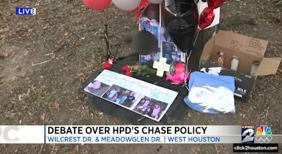Shrine to Carl Wiley Jr. The innocent motorist was killed early Monday when a vehicle pursued by police crashed into his car. (Photo: Click2Houston Screen Shot)