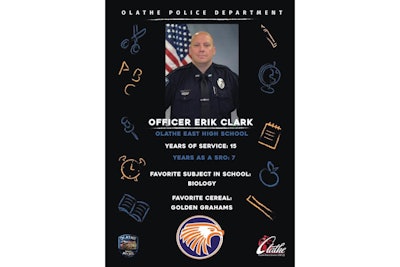 Olathe, KS, SRO Officer Erik Clark was wounded in an gunfight with an alleged school shooter Friday. (Photo: Olathe PD)