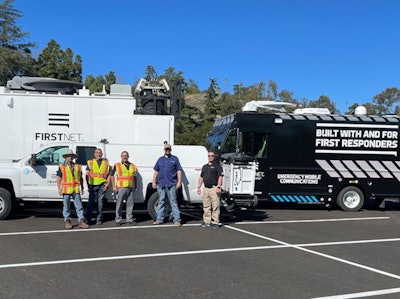Part of the FirstNet team is shown with deployable assets staged to provide communications during the Super Bowl in Inglewood.