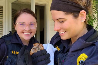 Steve the owl was removed from the home by officers Eubanks and Hargett. (Photo: Greenville PD/Facebook)