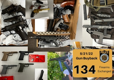 Police received 134 firearms during a weekend buyback that provided gas cards in exchange for guns.