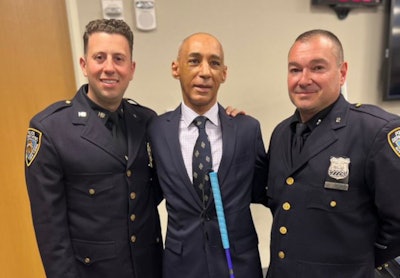 Detective Greco and Officer Macaluso were reunited with they blind man they rescued after he fell onto the tracks inside Brooklyn's Grant Avenue train station. The officers pulled him to safety just as a train was entering the station.