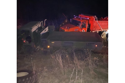 Shawano County (WI) Sheriff's deputies used a snowplow to end a pursuit involving an M35 Deuce and a Half truck Sunday. (Photo: Shawano County SO/Facebook)