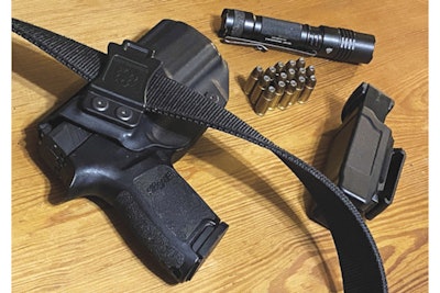 No matter your firearm choice, a quality holster is crucial. But a heavy-duty belt designed to carry the extra weight of your firearm is equally important. Extra carry items can include a handheld flashlight for searching or identifying a threat and a spare magazine with defensive ammo.