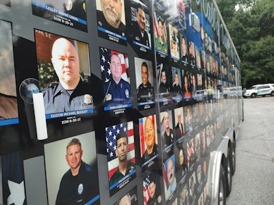 The images of North Augusta Department of Public Safety Officer Dustin Beasley and other officers lost in 2021 are incorporated into the design of the End of Watch Ride to Remember Trailer that is currently traveling the country visiting departments that lost officers.