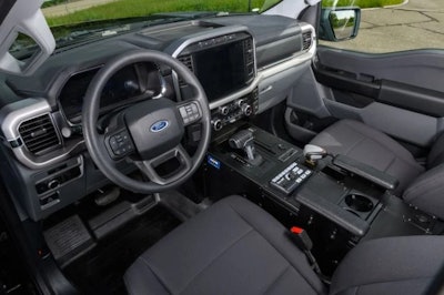 Easy-to-clean vinyl rear seats and vinyl flooring are incorporated into the vehicle. Photo: Ford Pro