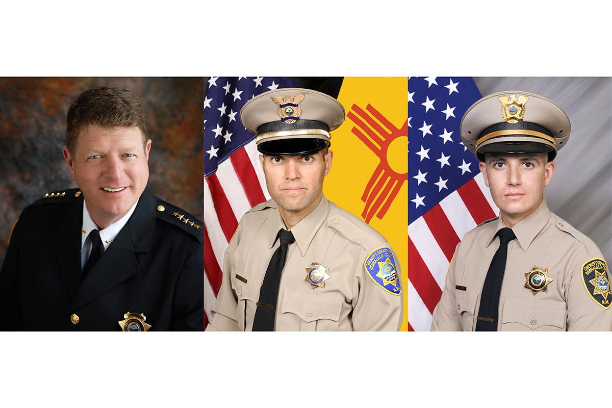 (Left to right) Undersheriff Larry Koren, Lieutenant Fred Beers, Deputy Michael Levison of the Bernalillo County Sheriff's Office were all killed in a helicopter crash Saturday while helping firefighters. (Photos: Bernalillo County SO/POLICE)