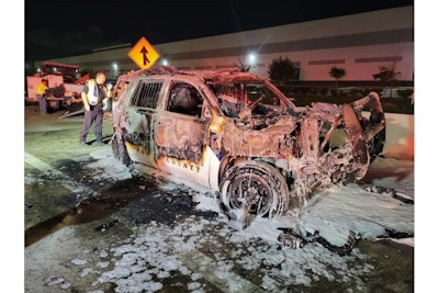 Harris County (TX) Precinct 8 Deputy Constable K. LaMelle's vehicle burned after a crash early Tuesday. (Photo: Harris County (TX) Precinct 8 Constable's Office)