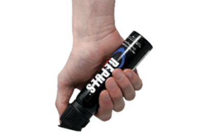 Designed originally as an active shooter response tool, Repuls is now being marketed to law enforcement agencies as an officer defense spray. The canisters fit standard police spray holsters.