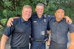 Caldwell Police Department officers are shown following their rescue of a man stranded in the Boise River and found clinging to a downed tree.