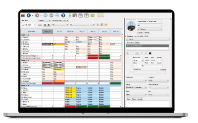 Scheduler’s view of the work schedule, including overtime, training, court, and more.