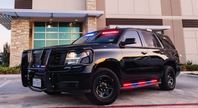 A police SUV is shown following installation of a ballistic windshield in Texas recently.